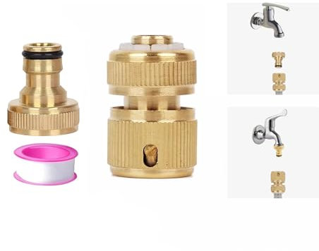 YUEHNEOM Brass Hose Fitting Set,Quick Connect Soft Grip Hose End Connector with 3/4 Brass Tap Adaptor Fitting for Outdoor Garden Tap for Gardening, Home Watering,Car Washing