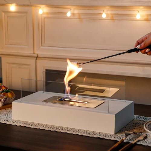 NEWIMAGE Cheminée De Table Haute Argentée De 29 Cm en Acier Inoxydable Portable Au Bioéthanol pour Cuisine, Extérieur, Jardin, Balcon (Grand)