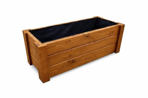 FKL DESIGN Home Deco D24 Jardinière en Bois Pot de Plantes Jardin Patio Prêt Assemblé (80 cm x 30 cm x 30 cm, Teck)