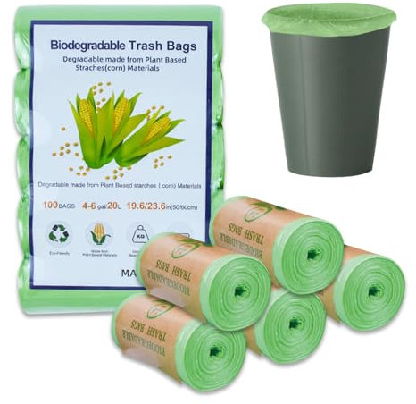 100 Counts Biodegradable Food Waste Bags Green Pedal Bin Liners 2.6Gal Compostable Caddy Liners Small Portable Pedal Bin Liners Bags Caddy Liners for Office Bathroom Kitchen Garbage Bin