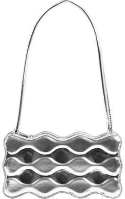 NICOLE & DORIS Kleine Handtasche Damen Umhängetaschen Modern Schultertaschen PU Leder Unterarmtasche Schicke Handtasche Clutch Abendtasche Handytasche Silber
