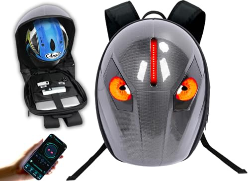 Bewinner Sac à Dos de Moto à LED au Design Rond et Cool – Sac à Dos de Moto à Coque Rigide 3D avec écran Couleur Programmable, Sac de Casque D'équitation étanche pour L'extérieur