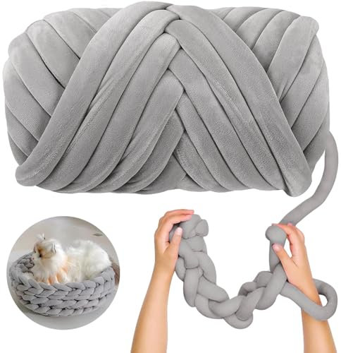Ryvera Dicke Wolle Garn, Dicke Wolle zum Häkeln, Chunky Yarn Schlauchgarn Häkelwolle, 500g Sperrige Armstricken Dicke Wolle, Wolle zum Handstricken für DIY Basteln, Anfänger, Decken, Kissen, Rucksack
