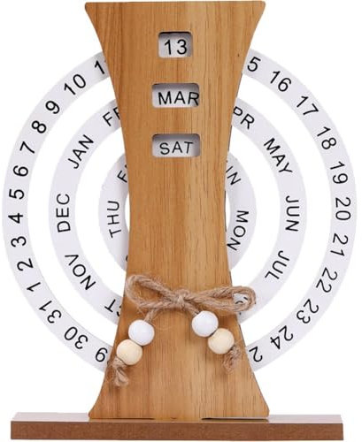 Lpitoy Mond-ewiger Kalender, Tischkalender-Ornament Aus Holz, Vintage-ewiger Kalender, Rotierender Desktop-Kalender, DIY-Home-Office-Desktop-Dekorationen