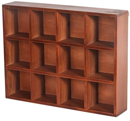 Mug Rack Wall Mounted Wood Hanging Shadow Box Shot Glasses Cup Display Case 12 Compartments for Living Room, Kitchen