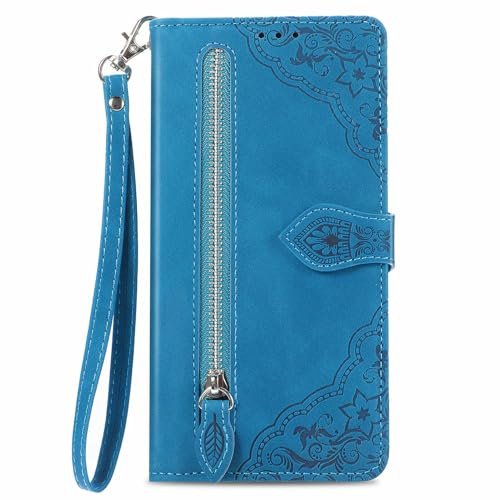 Fertuo Coque pour Samsung Galaxy S24 FE, Étui Housse en Cuir PU à Rabat avec Porte Carte, Chiusura Magnétique [Motif de Fleur] Flip Cover TPU Case Antichoc Portefeuille pour Galaxy S24 FE, Bleu