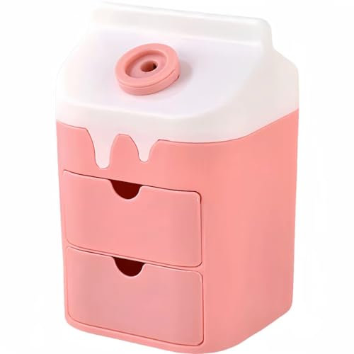 Pot à crayons en carton de lait mignon pour bureau avec taille-crayon et tiroir Fournitures de bureau Kawaii Décoration de cabine Accessoires d'espace de travail Organisateur de maquillage Pot à crayo