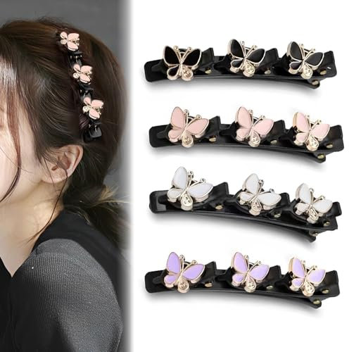 Suuwwn - Pinzas para el pelo para mujer, 4 unidades, diseño de mariposa, doble capa, trenzado, colibrí