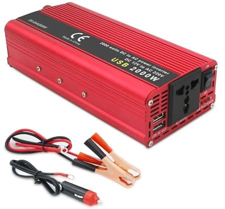Convertisseur DC 12v vers AC 220V 300W 1500W 2000W 2600W Convertisseur De Batterie Externe Portable Onduleur Solaire Double USB Prise Universelle Onduleur(2000W)