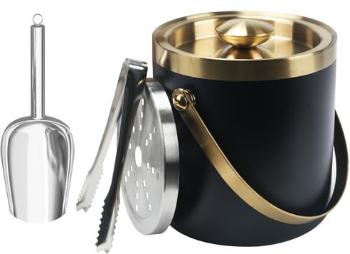 Zythrem 2L Eiseimer Eiswürfelbehälter Eisbehälter Edelstahl, Doppelwandiger Isolierter Eiskübel, Ice Bucket mit Deckel, für Partys, Bier, Cocktailbar, Kühlen Wein, Champagner