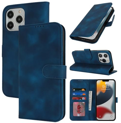 Zouzt Case for iPhone 13 Pro (6.1 Inch), Premium PU Leather Wallet Case with Credit Card Holder Slot Flip Folio Kickstand Shockproof Protective Phone Cover (Vintage Blue)