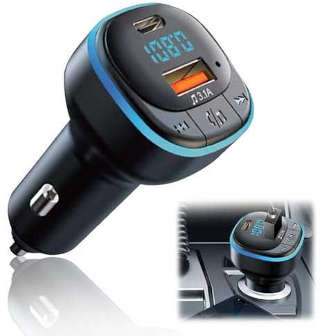 Bluetooth FM Transmitter 5.0, Car Adapter USB 5V/3.1A Bluetooth with Type C Fast Charge Port, Wireless Radio Receiver Supports Music Player, Handsfree Call, U Disk with LED Screen
