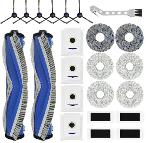 23 Stück Zubehörset für ECOVACS DEEBOT T30 PRO Omni / T30 Omni Saugroboter, 2 Gummi-Hauptbürste 4 Staubbeutel 6 Wischtücher 4 Filter 6 Seitenbürsten 1 Reinigungsbürste,Ersatzteile Saugroboter Zubehör