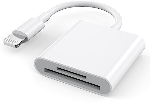 Lector de tarjetas SD para cámara de iPhone, iPad, [certificado Apple MFi] Doble ranura Lightning a SD/TF tarjeta de memoria adaptador de lector de tarjetas para iPhone 14/13/12/11/X/XS/XR/8/7 iPad,