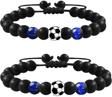 Floatdream 2 Stück Naturstein Fußball Armband, Jungen Fußball Armbänder, Fussball Armband Geschenke, Geeignet als Geburtstagsgeschenk für Fußballliebhaber, Kinder