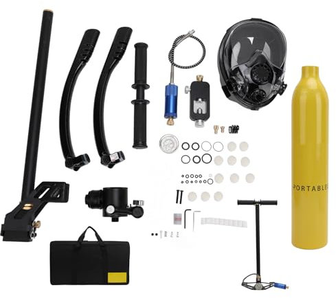 Bouteille de Plongée avec Masque et Tuba, Système de Respiration de Plongée Portable de 0,5 L avec Masque Intégral pour la Plongée sous-Marine et la Plongée avec Tuba (Yellow)