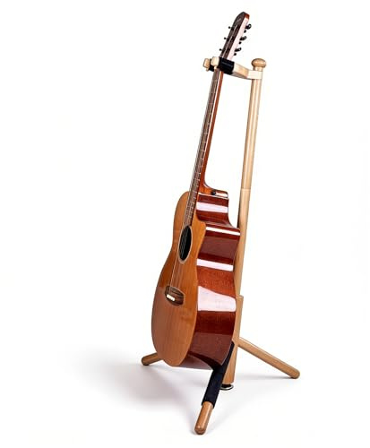 EASTROCK Supporto Chitarra, piano di chitarra acustica in legno per chitarra ,chitarra acustica e basso, treppiede in legno massiccio con supporto a collo singolo, stabile per Home Studio (Wood Color)