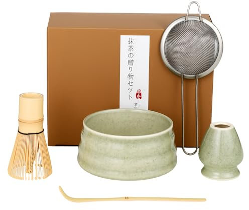 BUCOMTU Kit matcha 5 pièces, bol à matcha, fouet à thé Baibenli, support à fouet à thé, filtre, cuillère à thé, ensemble matcha adapté aux débutants