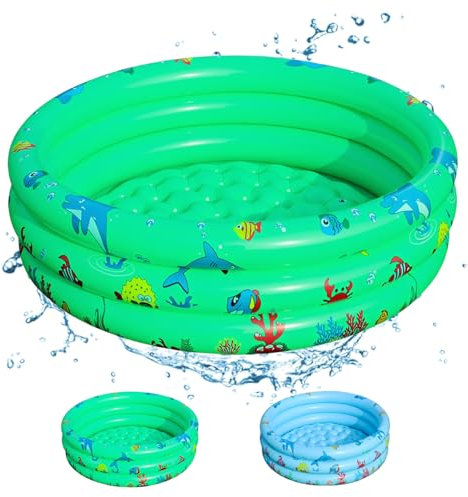 Shyllin Piscine Gonflable Enfant 80x80x22cm,Three Ring Inflatable Paddling Pool,Baignoire Gonflable pour bébé,Piscine pataugeoire Gonflable Ronde (Vert)