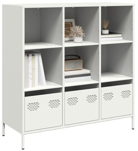 HaoChrymec Highboard mit Kaltgewalztem Stahl, Robuste Metallfüße, Viel Stauraum mit Schubladen, Wohnzimmer, Büro, Schlafzimmer, Weiß, 101.5 x 39 x 103.5 cm
