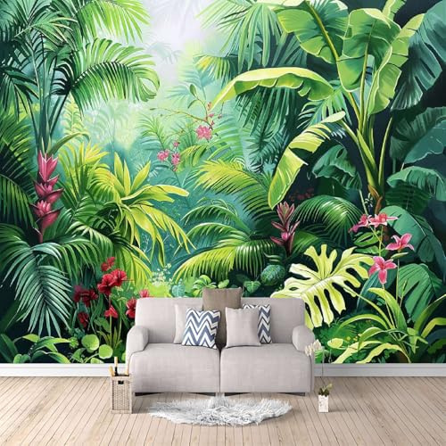 Carta Da Parati Effetto 3D Piante Tropicali 500x280 cm Fotomurali Non Tessuto, Decorazione Poster Arte Murale Moderna per Casa Ufficio Camera Da Letto Soggiorno.
