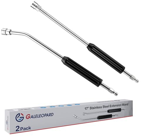 Hochdruckreiniger-Verlängerungsstab, 43,2 cm, Edelstahl-Hochdruckreiniger-Zauberstab mit rutschfestem Griff, 1/4 Zoll Schnellverbindung, 30 Grad gebogen, abgewinkelt und gerader Stab-Ersatz, 2 Stück