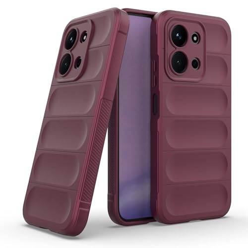 LBH Handyhülle für Xiaomi Redmi 15C Schutzhülle Case Cover Bumper Anti-Schock Stoßabsorbierende Hülle Robust Stoßfest Kratzfest rutschfest Softgrip Griffzonen GripLine Burgunder Rot