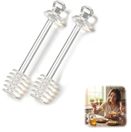 UZYXC 2 Pz Cucchiaio per Miele trasparente, Lunghezza 13.5 cm,Agitatori per Miele con Cucchiaio per Miele,Bastoncini di Miele a Spirale,Agitatori con Bastoncini di Miele