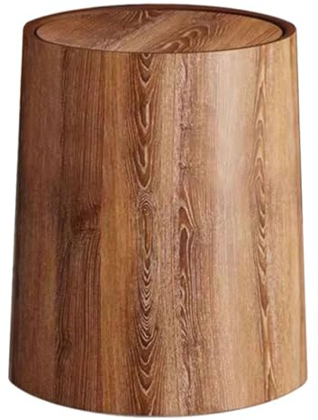 Kichvoe Cubo de Basura de Cocina Abatible Imitación Madera 15l Redondo | PP Ligero, Fácil de Enjuagar, Acabado de Buen Trabajo, para Baño y Hogar