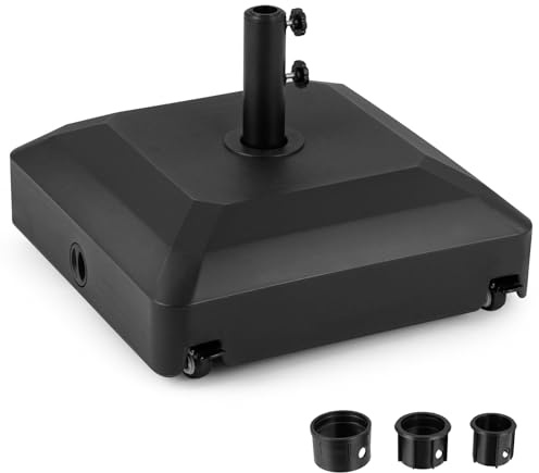 COSTWAY Base per Ombrellone con Ruote, Supporto Ombrellone Riempibile con Acqua 36 kg o Sabbia 60 kg, con 3 Adattatori, Universale, Quadrato, Stabile, per Spiaggia, Balcone e Giardino
