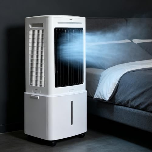 Klimaanlage Mobil Ohne Abluftschlauch 25L Tragbarer Verdunstungsluftkühler | 2000m³/h, 80W, 3 Geschwindigkeiten, automat. Schwenk, 2 Kühlakkus, für Schlafzimmer & Büro