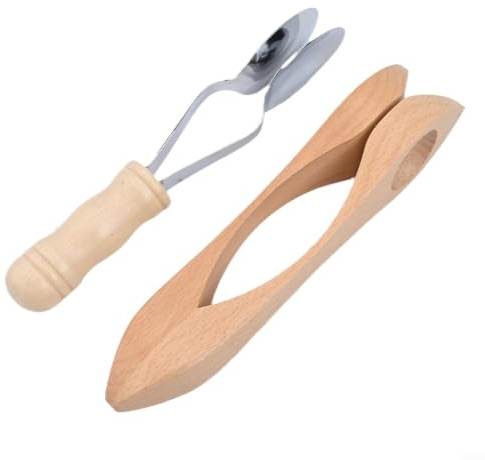 Musical Spoons Folk Percussion Instrument Set - 2pcs Wooden & Metal Sound Spoons for Traditional Music Party Performance 21cm