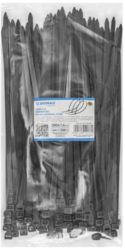 DONAU TECH Kabelbinder 100 Stück / 300 x 7,6 mm/Schwarz/Verstellbar, zum Organisieren von Kabeln/Cable Ties/UV Beständig Temperaturbeständig