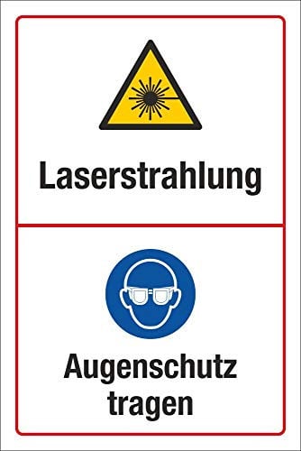 Schild Laserstrahlung Augenschutz tragen 600 x 400 mm | 3 mm Alu-Verbund, wetterfester UV-Direktdruck, robust und langlebig, Made in Germany