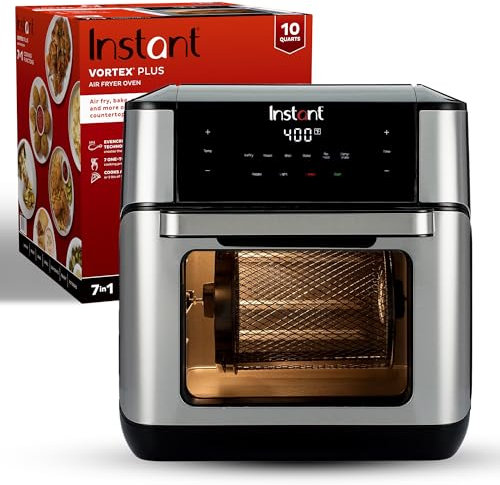 Instant Pot 10QT - Friggitrice ad aria, 7 funzioni in 1 con tecnologia EvenCrisp che croccante, cuoce, arrosti, disidrata, riscalda e girarrosti, include oltre 100 ricette in-app, in acciaio inox