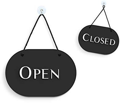 SIGNS | Stilvolles Oval Schwarz - Open/Closed Türschild [OC35] - Doppelseitig hängende Türplatte - Reversible Open Closed Business Shop Window Sign for Bar Pubs, Restaurants and Shops