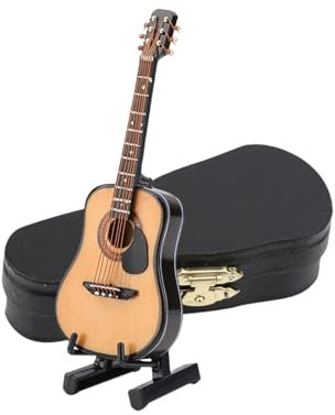 Miniatur Gitarre, Mini Holz Miniatur Gitarrenmodell mit Gitarrenständer Case Modell Display Mini Ornamente für Dekor Geburtstag (10CM)