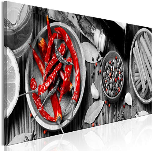 decomonkey Bilder Küche 135x45 cm XXL 1 Teilig Leinwandbilder Bild auf Leinwand Vlies Wandbild Kunstdruck Wanddeko Wand Wohnzimmer Wanddekoration Deko Paprika Kräuter Gewürze Gemüse