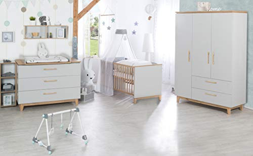 roba Set 'Caro', mit Kombi-Bett 70x140 cm, Wickelkommode & 3-türigem Schrank, Lichtgrau/Goldeiche