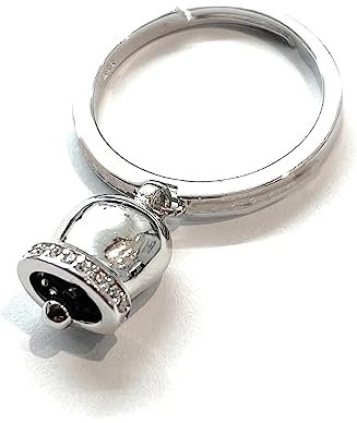 Anello Regolabile con campanella da 10,5×9 mm Pendente Placcato Oro Bianco in Argento 925‰