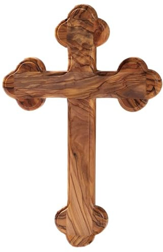 Kassis Geschenkartikel Olivenholz Kreuz Kruzifix Wandkreuz schlicht mit runden Kanten zum Aufhängen aus Bethlehem zur Firmung, Taufe, Kommunion (Ohne Gravur, 18 cm)