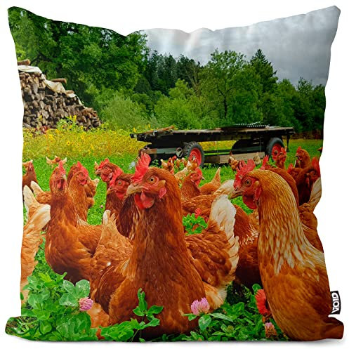 VOID Hühner Ostern Kissenbezug 50x50 Kissenhülle Polyester Zierkissen Couchkissen Ostern Osterdeko Deko, Kissen Größe:50 x 50 cm