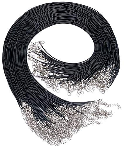 EuTengHao Lot de 120 Cordons Noirs cirés avec Fermoir Mousqueton pour Fabrication de Bracelets, Colliers, Bijoux, Accessoires (50,8 cm de Long et 1,5 mm de Largeur)
