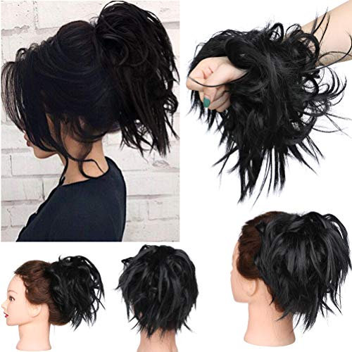 Haarteil Dutt Haargummi mit Haaren Glatt struppige Haarknoten Hochsteckfrisuren Synthetik günstig Haarverlängerung für Frauen Dunkles Schwarz