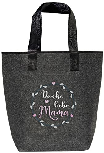 AMBERGER DESIGN by A&M Osterhage amd Tasche bestickt | Danke liebe MAMA | Filz-Shopper | Einkaufstasche | dunkelgrau hochwertig verarbeitet Gr. 44x26cm | Umhängetasche Mama-Geschenke