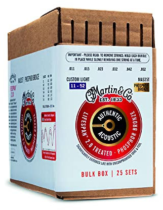 MARTIN Akustikgitarrensaiten, Lifespan 2.0 Custom Light 11-52, 92/8 Phosphor Bronze, 25 Sätze (BULK-MA535T)