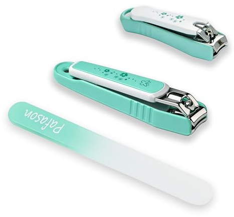 PAFASON Ultra Sharp Nail Clipper Set with Glass Nail File, Fingernail and Toenail Trimmer Cutter, Stainless Steel, Curved Blade, Sturdy, Nail Catcher, for Men and Women