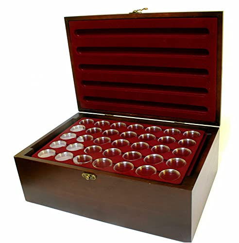 MC.Sammler Boîte à pièces en bois avec 10 plateaux pour 350 pièces de 10 euros sous capsules (cassette avec 350 capsules de monnaie de 32,5 mm)