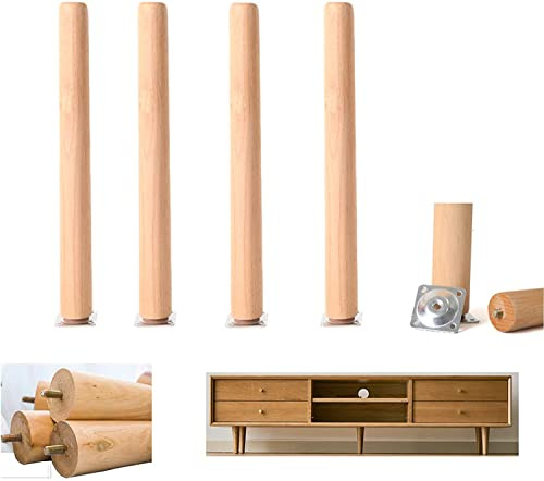 Lot de 4 Pied de Meubles en Bois Massif,Pattes de Meuble en Hêtre,Pieds de Canapé de Rechange,Table Basse Jambes,pour lit,Placard,Banc,Meuble TV,Armoire,avec Accessoires (40cm/15.7in, vertical)