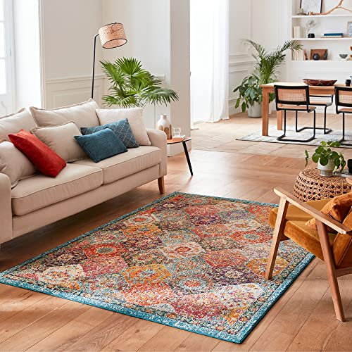 Nazar Tapis de Salon Vintage, Tapis Style Moderne, Tapis à Poils Ras, Lavable, Tapis Vintage Chambre (160x230 cm, 768 Multicolore)